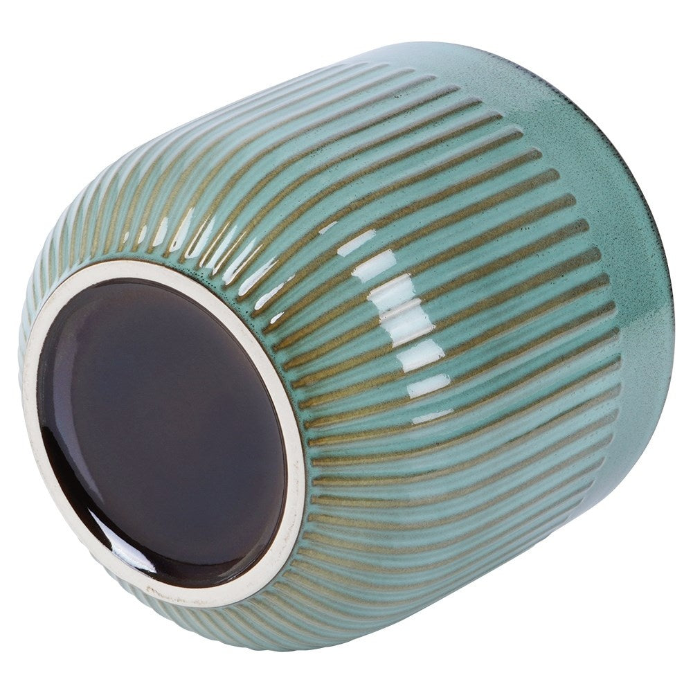 Green Glazed Pot with Grooves in Porcelain for Plants