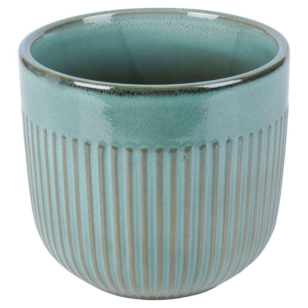 Green Glazed Pot with Grooves in Porcelain for Plants