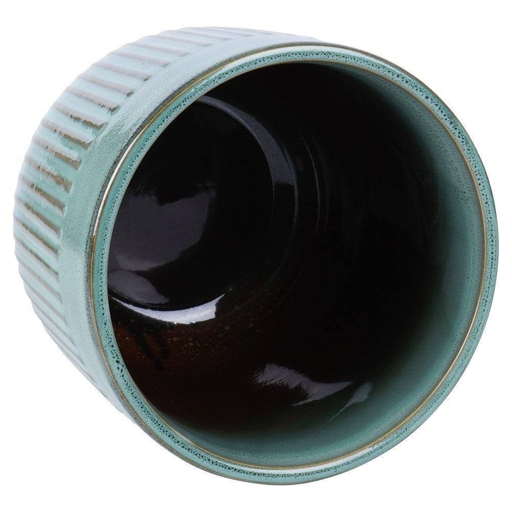 Green Glazed Pot with Grooves in Porcelain for Plants