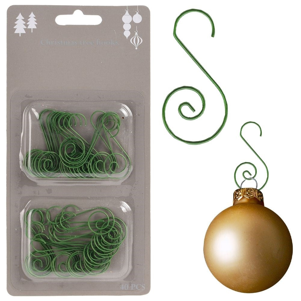 Green Metal Hooks: 40 pcs for Christmas tree decorations