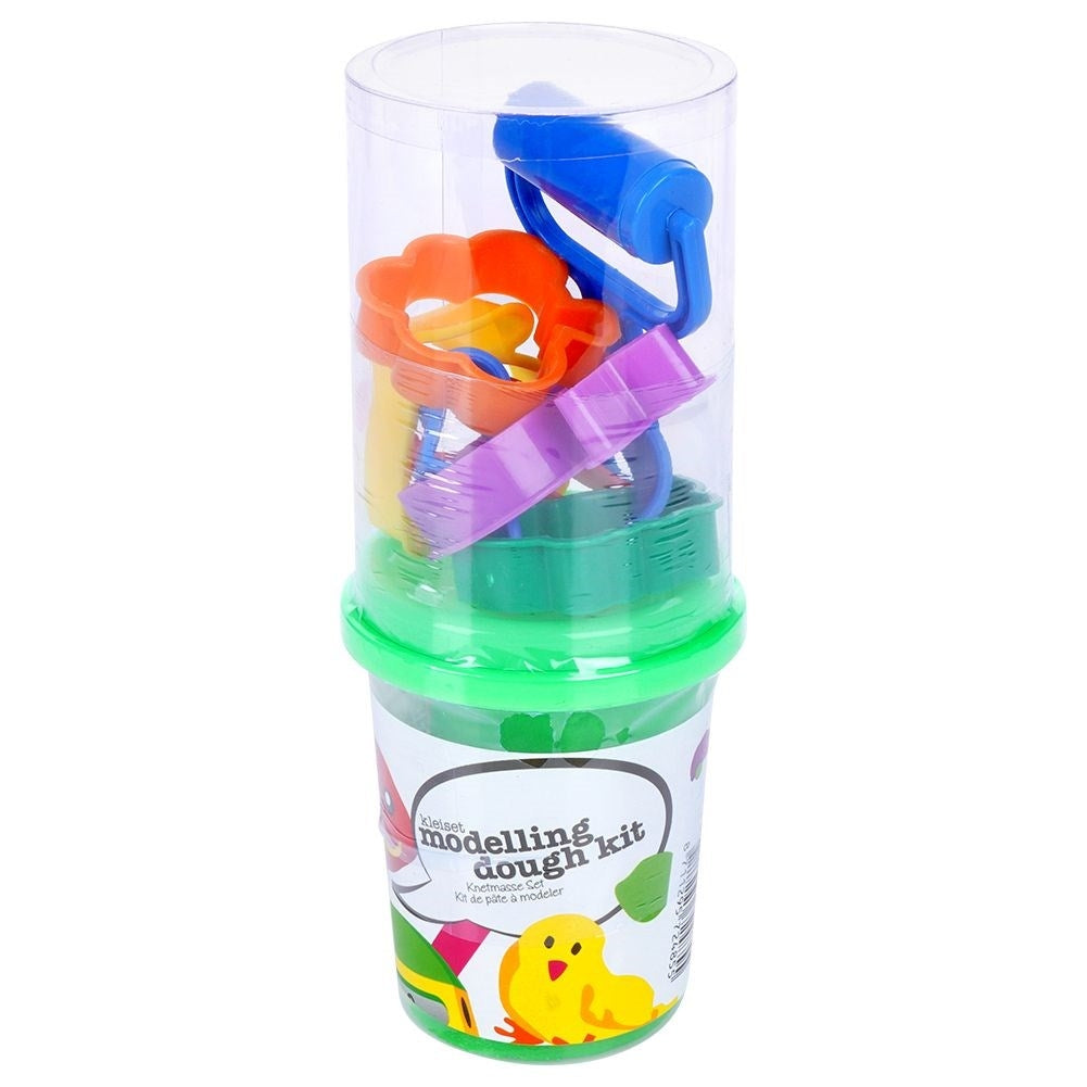 Green Play Clay with Lid, Rolling Pin and Colorful Shapes