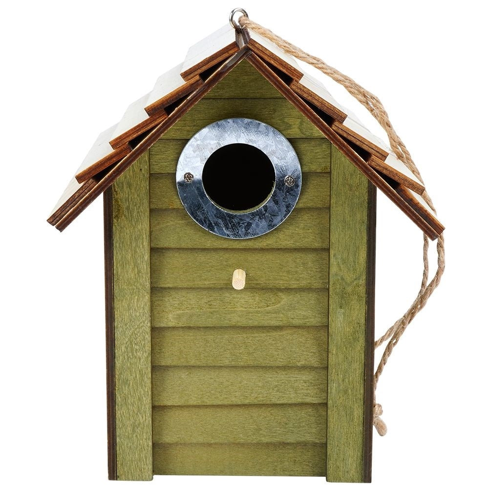 Green Wooden Birdhouse with Metal Reinforced Entrance