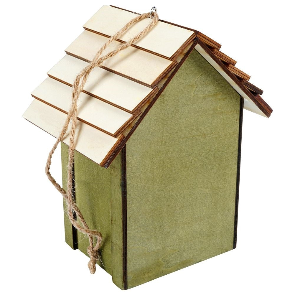 Green Wooden Birdhouse with Metal Reinforced Entrance