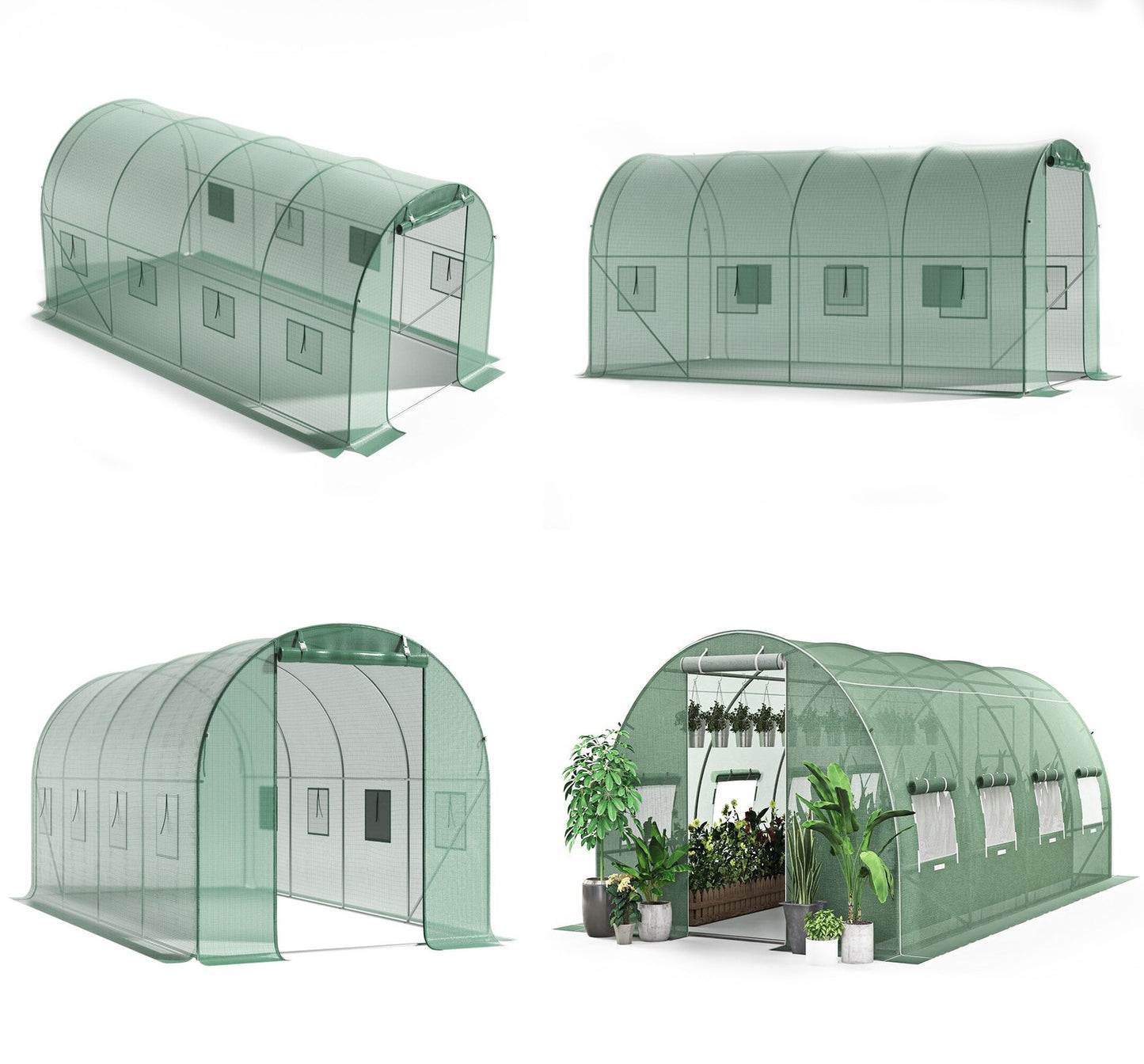 Greenhouse garden foil tunnel, multi-season, metal frame, green foil, 4.5x2x2m
