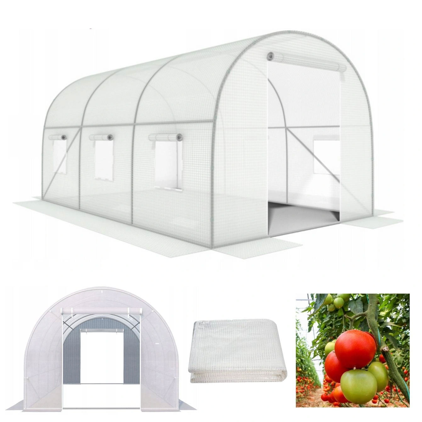 Greenhouse garden tunnel, 3x2x2 m, multi-season, metal frame, white foil, 2 entrances
