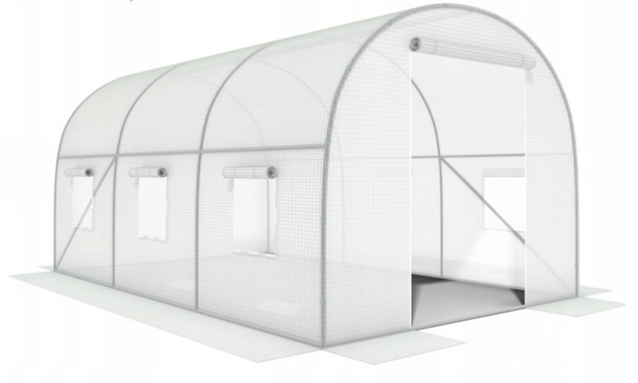 Greenhouse garden tunnel, 3x2x2 m, multi-season, metal frame, white foil, 2 entrances