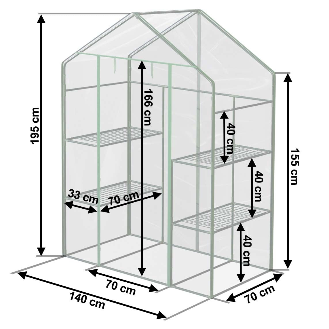 Greenhouse with two shelves 140 x 71 x 195 cm Plonos 4922