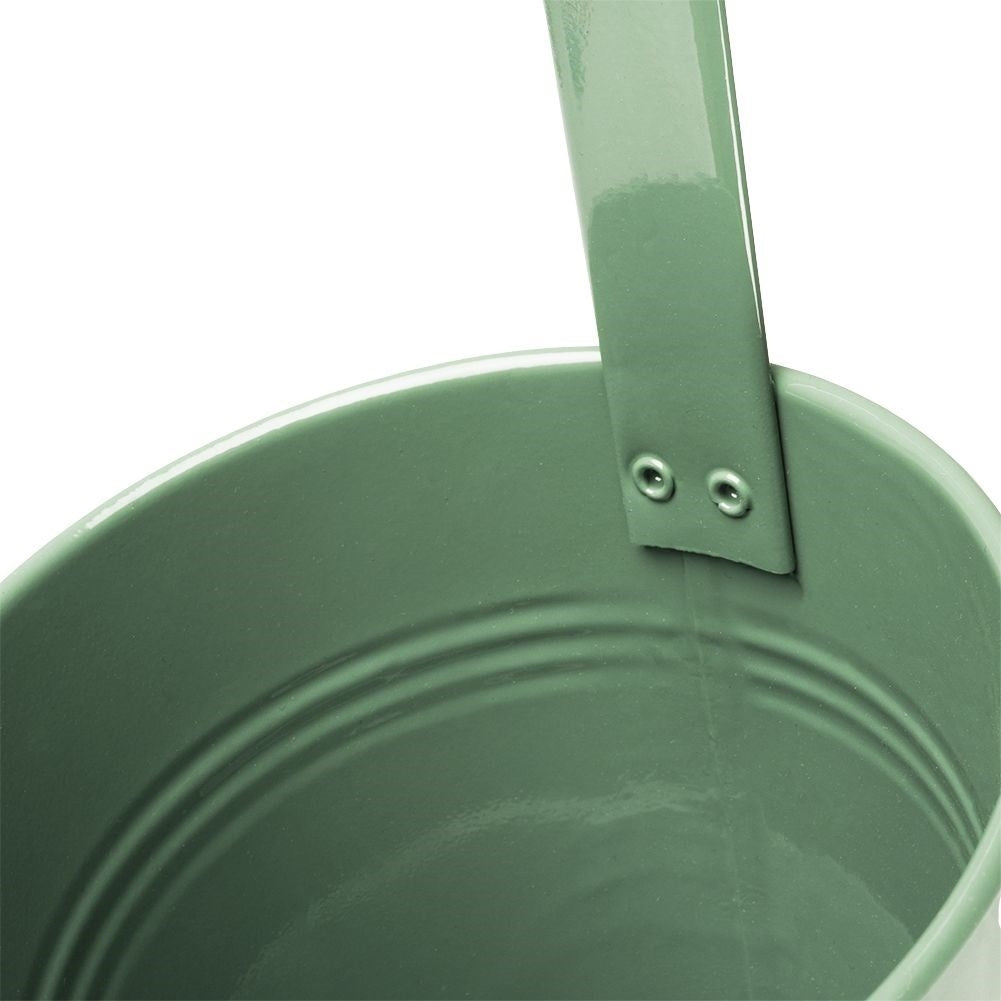 Green metal pot with handle for balcony or terrace