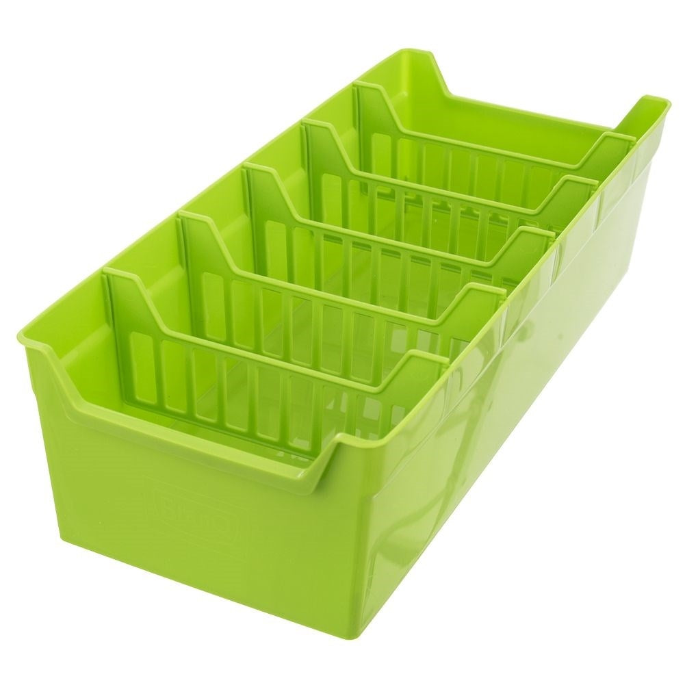 Green spice box with five removable compartments for kitchen organization