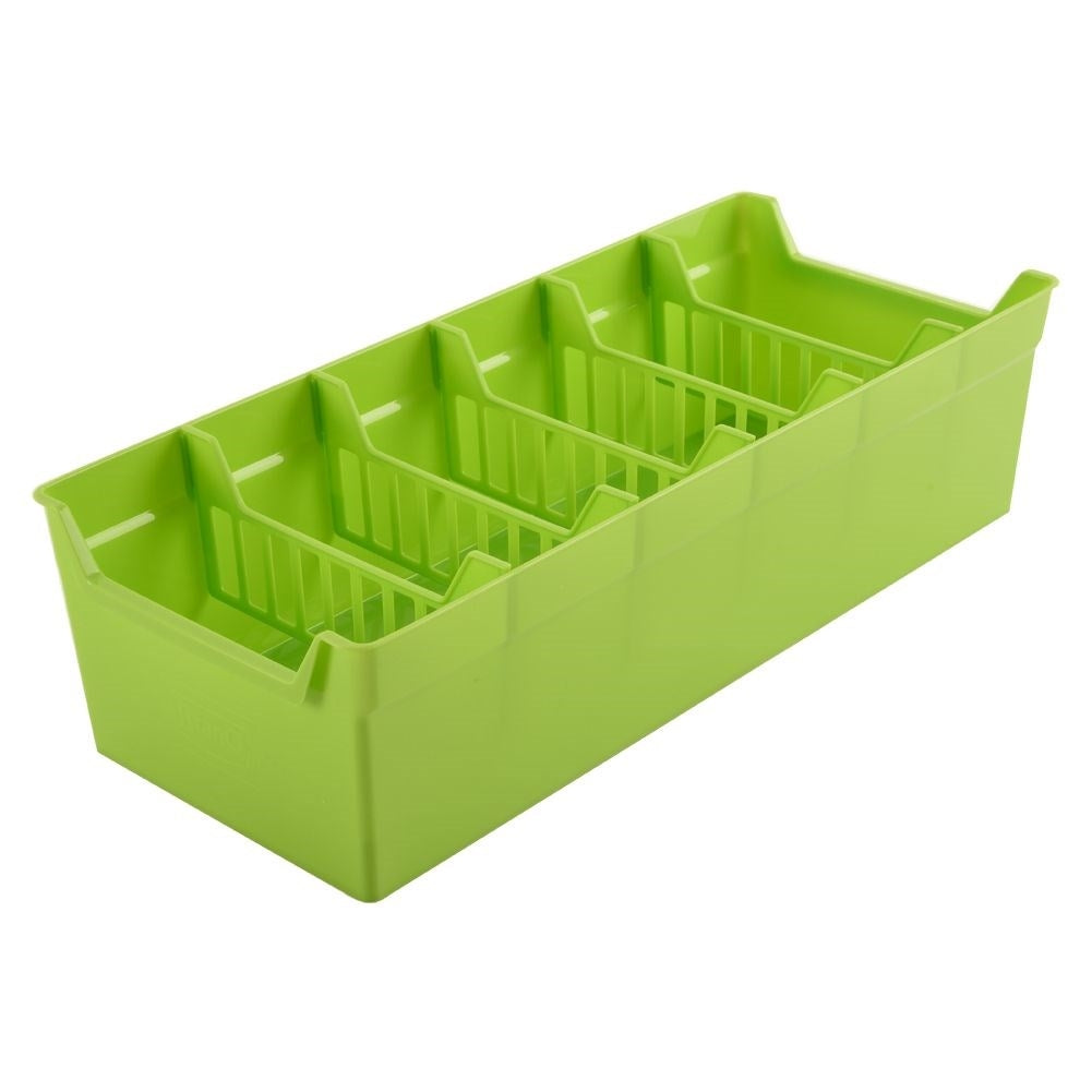 Green spice box with five removable compartments for kitchen organization