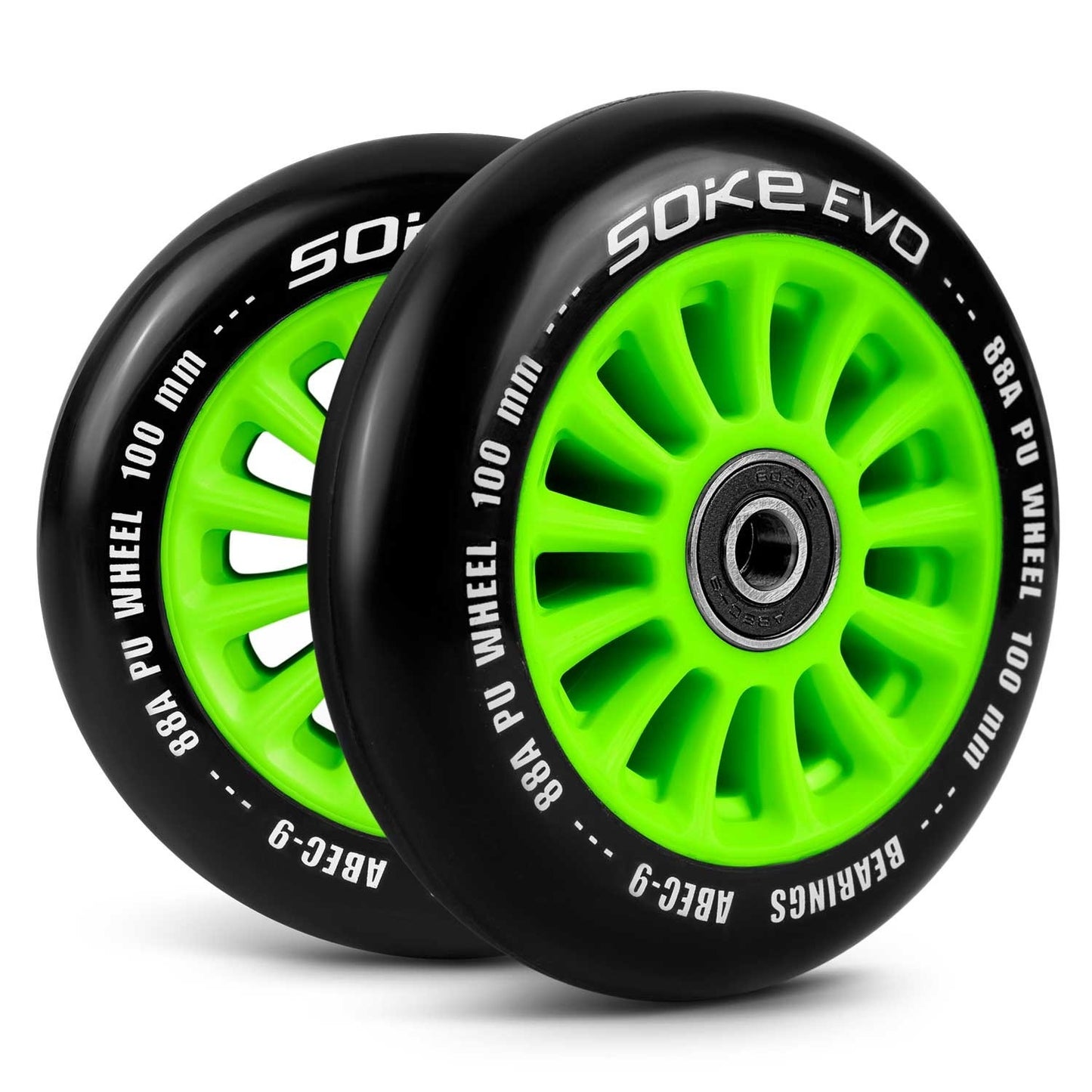 Green wheels for scooter 100 mm, 2-pack