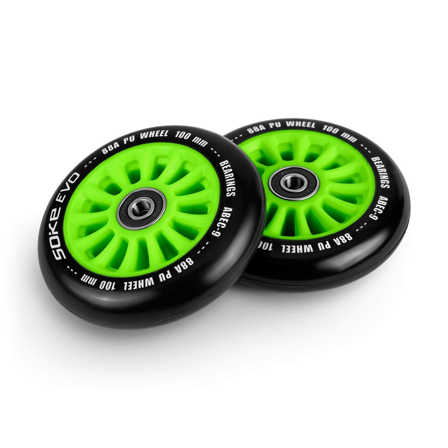 Green wheels for scooter 100 mm, 2-pack