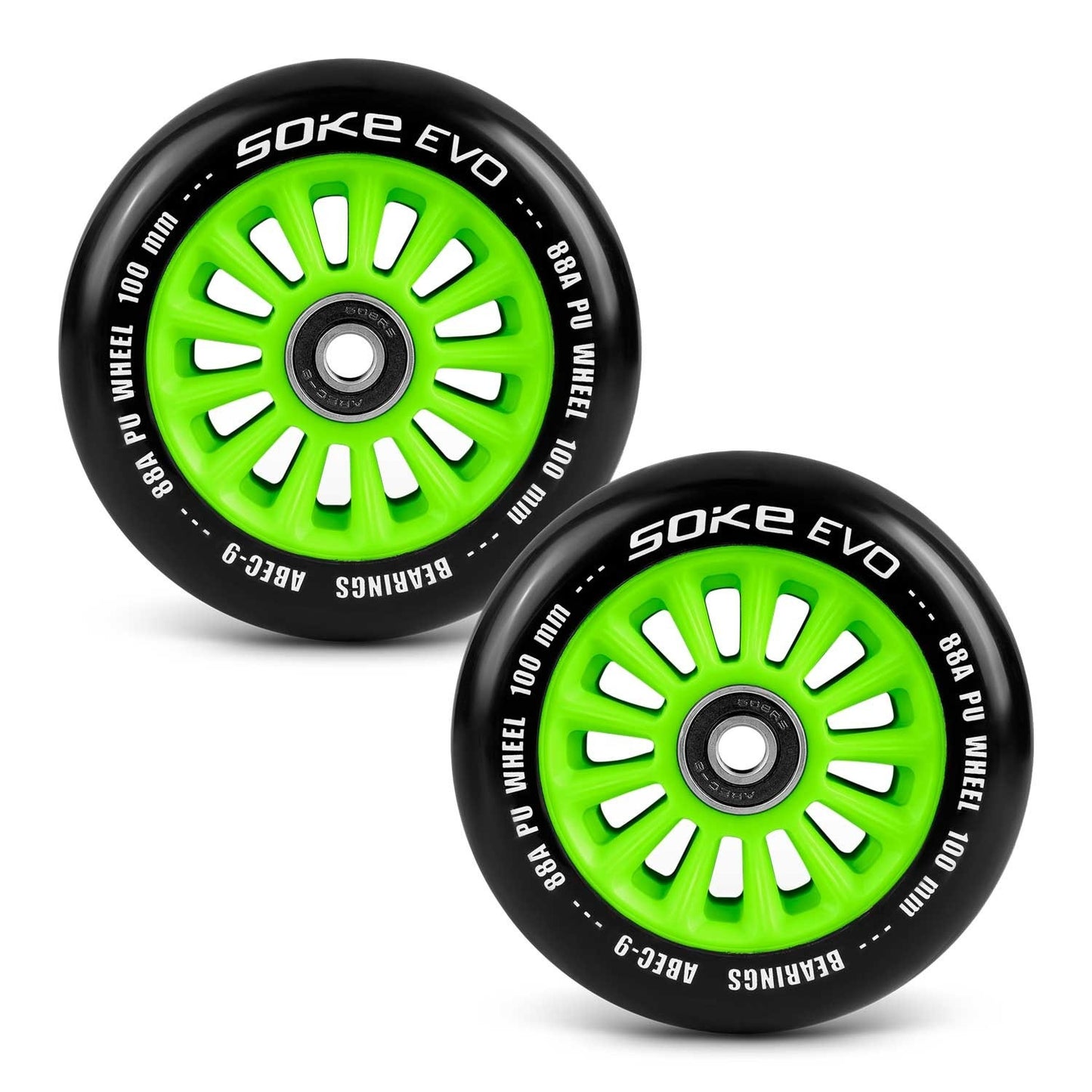 Green wheels for scooter 100 mm, 2-pack