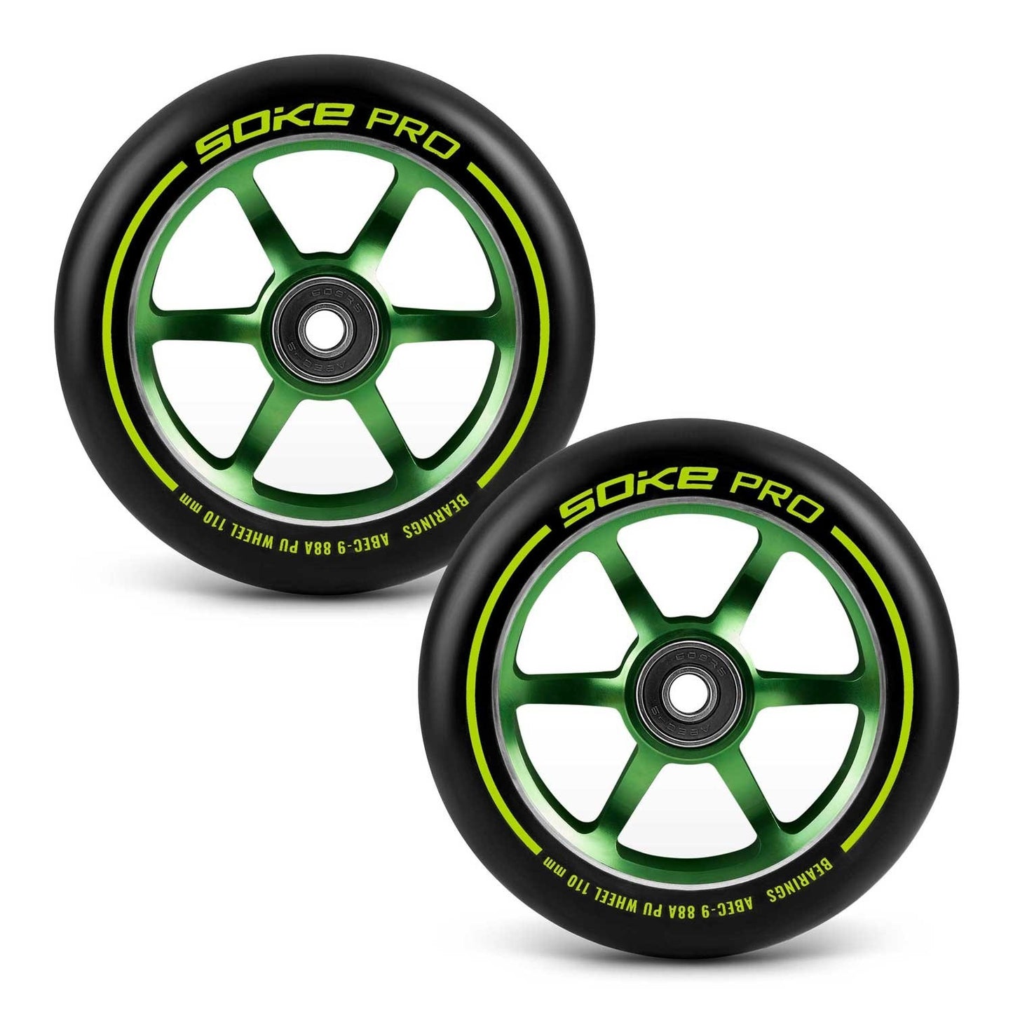Green wheels for scooter 110 mm, 2-pack