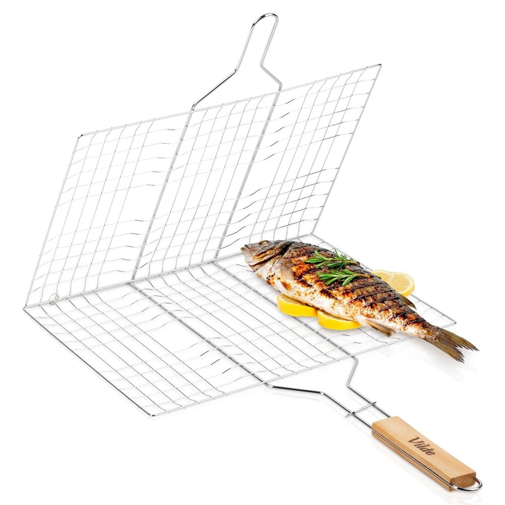 Grill Basket with Wooden Handle, 40x30 cm Metal