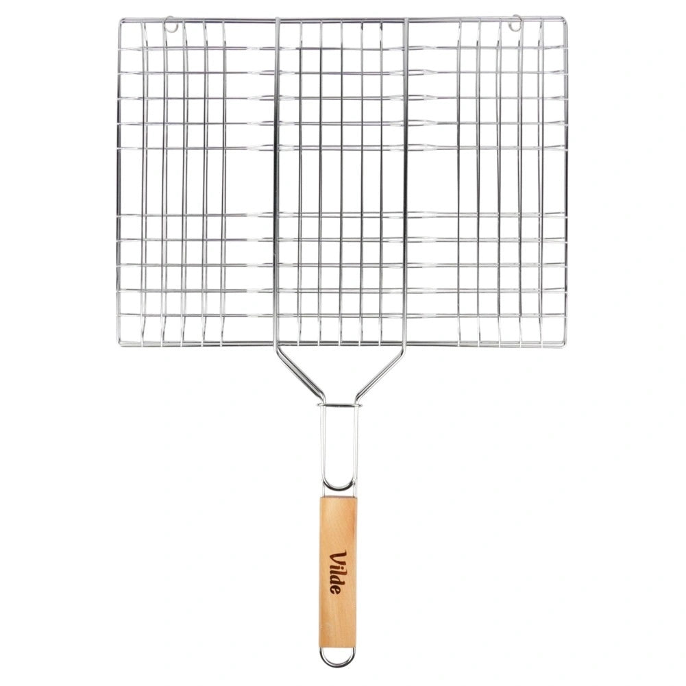 Grill Basket with Wooden Handle, 40x30 cm Metal