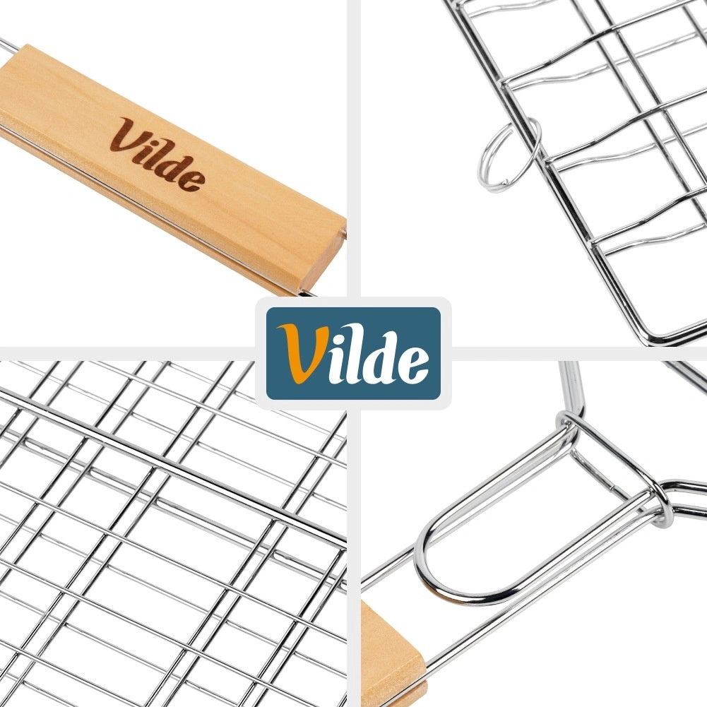 Grill Basket with Wooden Handle, 40x30 cm Metal