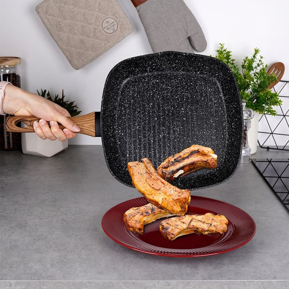 Grill Pan: Square Design & Five-Layer Granite Coating