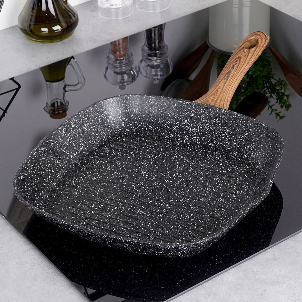 Grill Pan: Square Design & Five-Layer Granite Coating