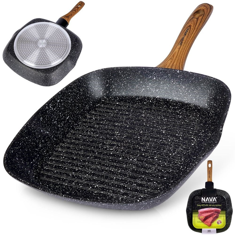 Grill Pan: Square Design & Five-Layer Granite Coating