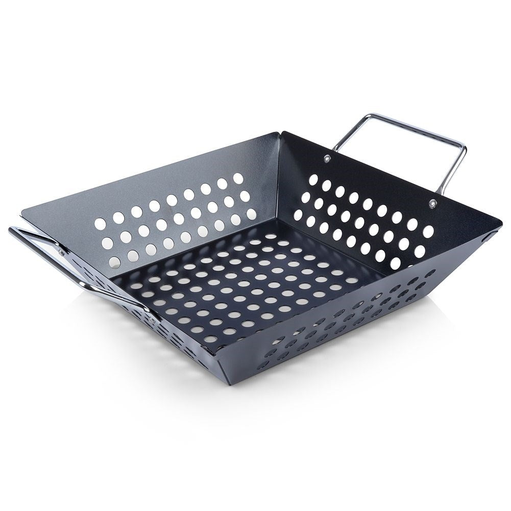 Grill basket with perforated surface and comfortable handles