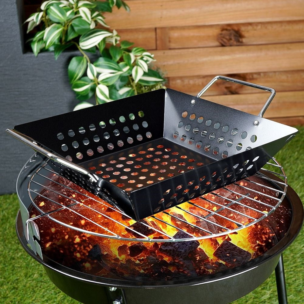 Grill basket with perforated surface and comfortable handles