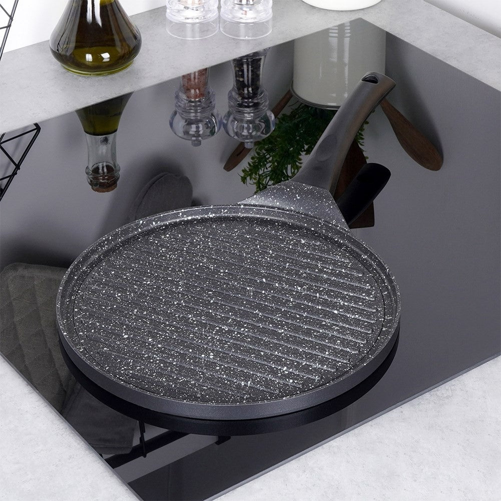 Grill pan with non-stick, granite coating for all kitchens