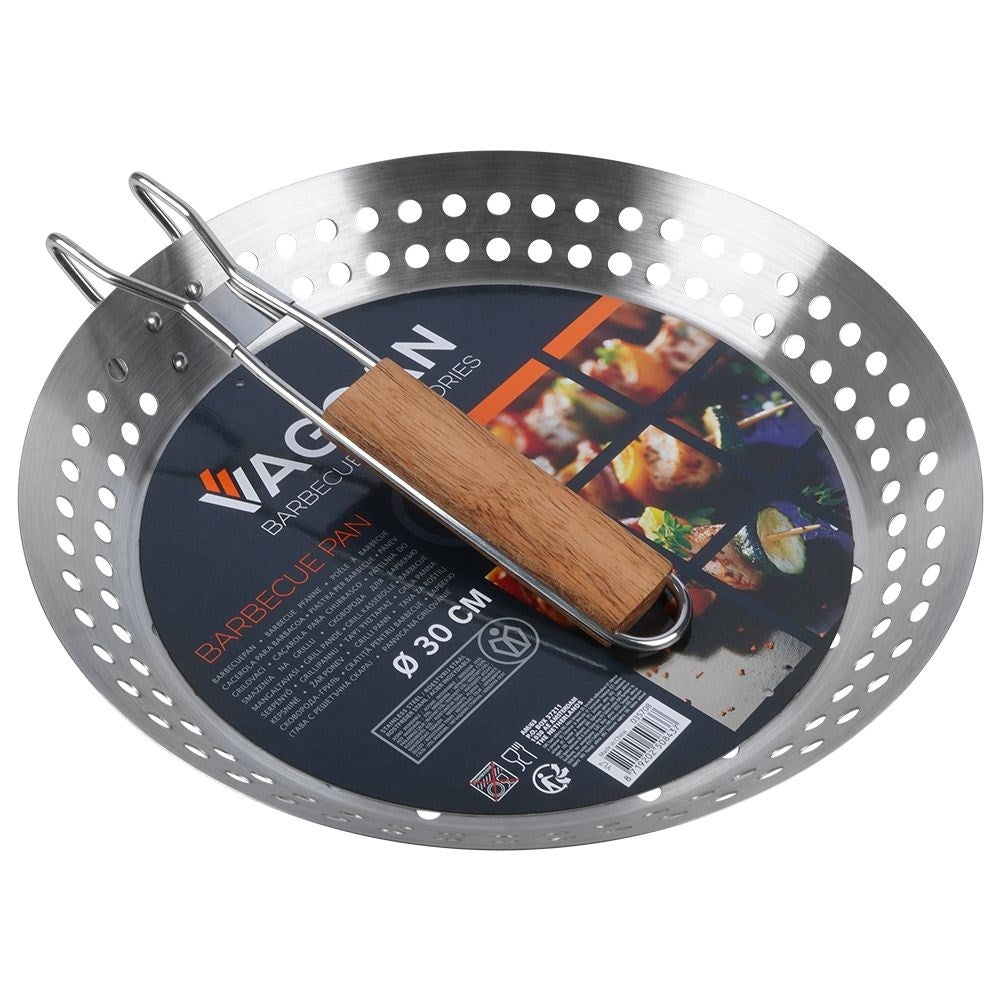 Grill pan with perforated surface and foldable handle