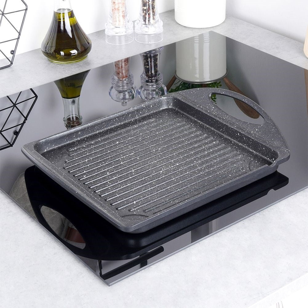 Grill plate in aluminum with non-stick granite coating