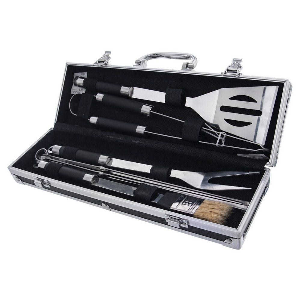 Grill set 9 parts in stainless steel with practical bag