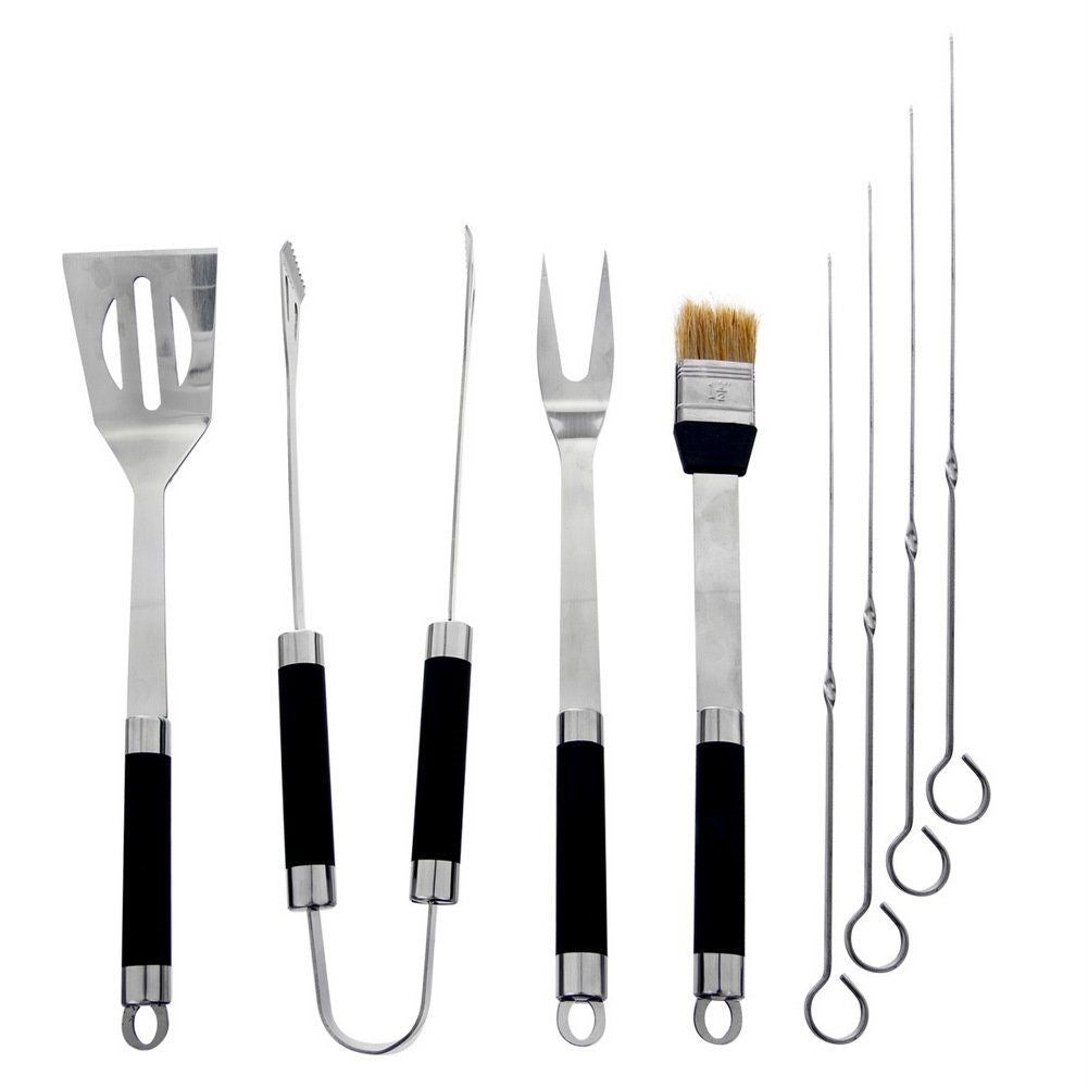 Grill set 9 parts in stainless steel with practical bag