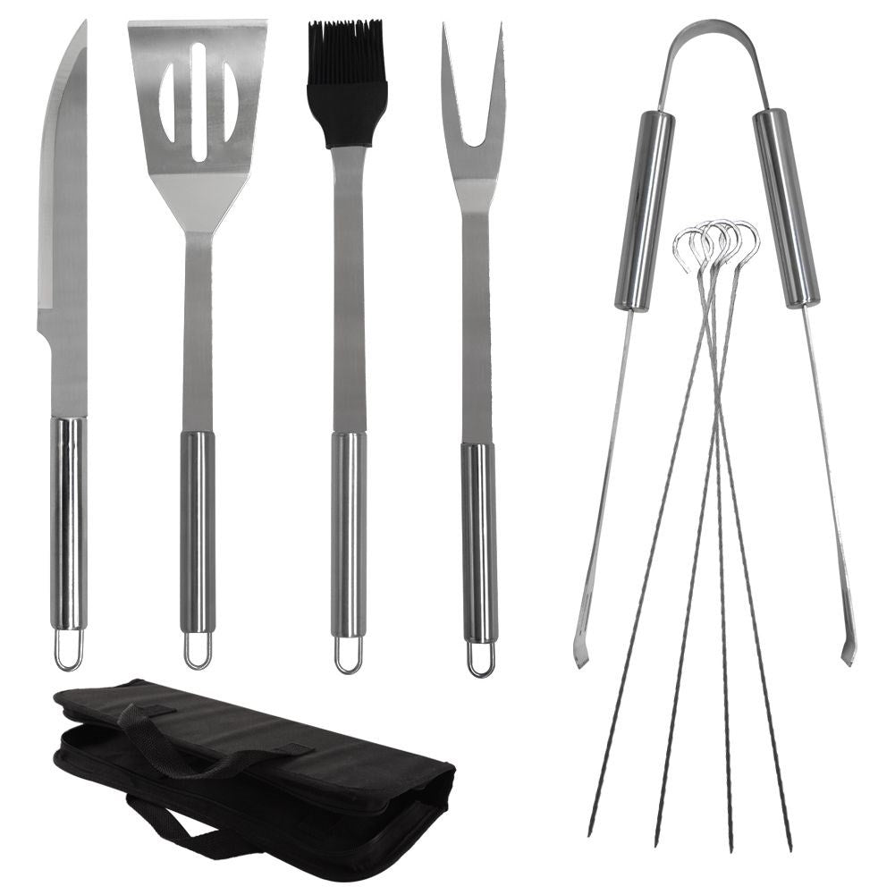 Grill set in stainless steel with 10 utensils and bag