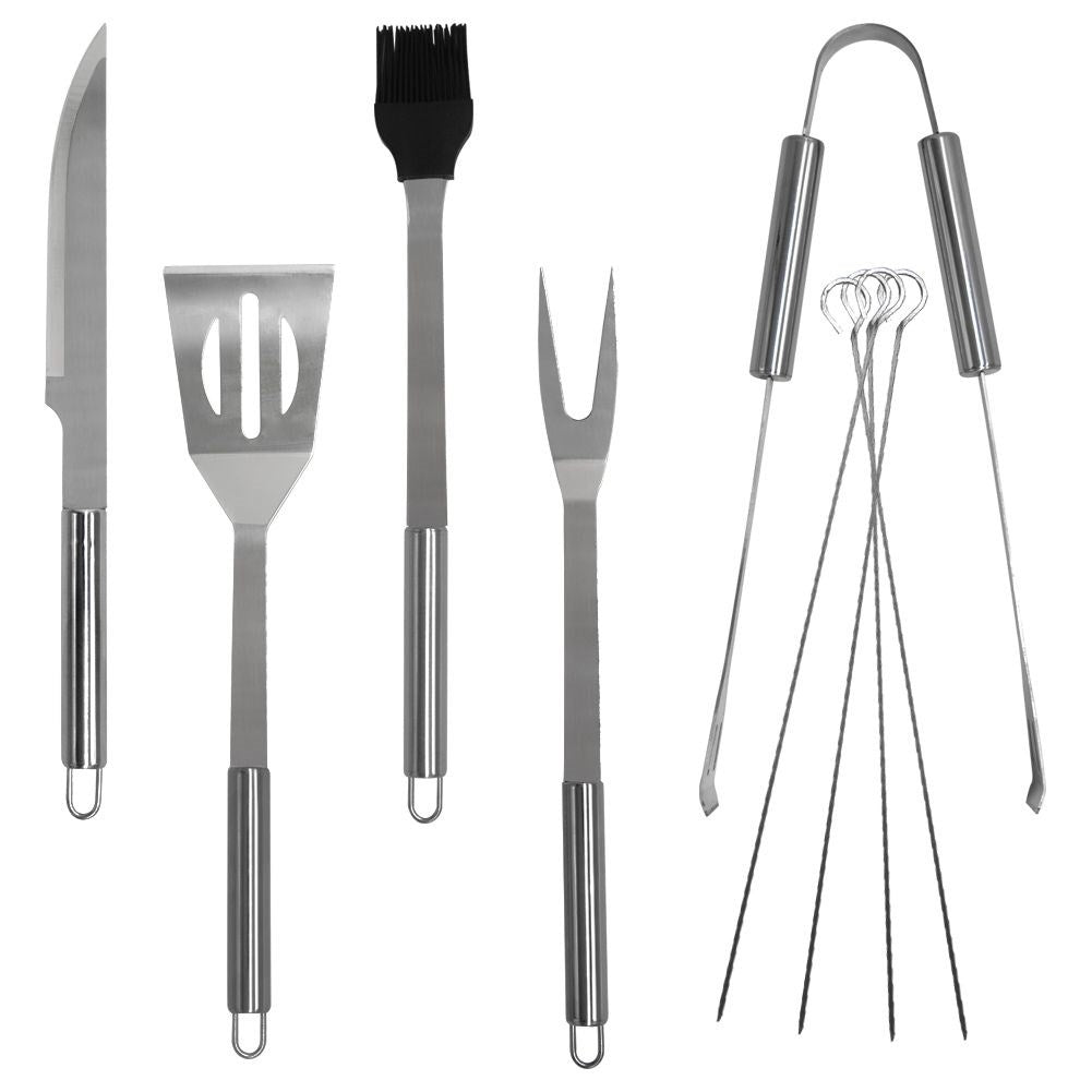 Grill set in stainless steel with 10 utensils and bag