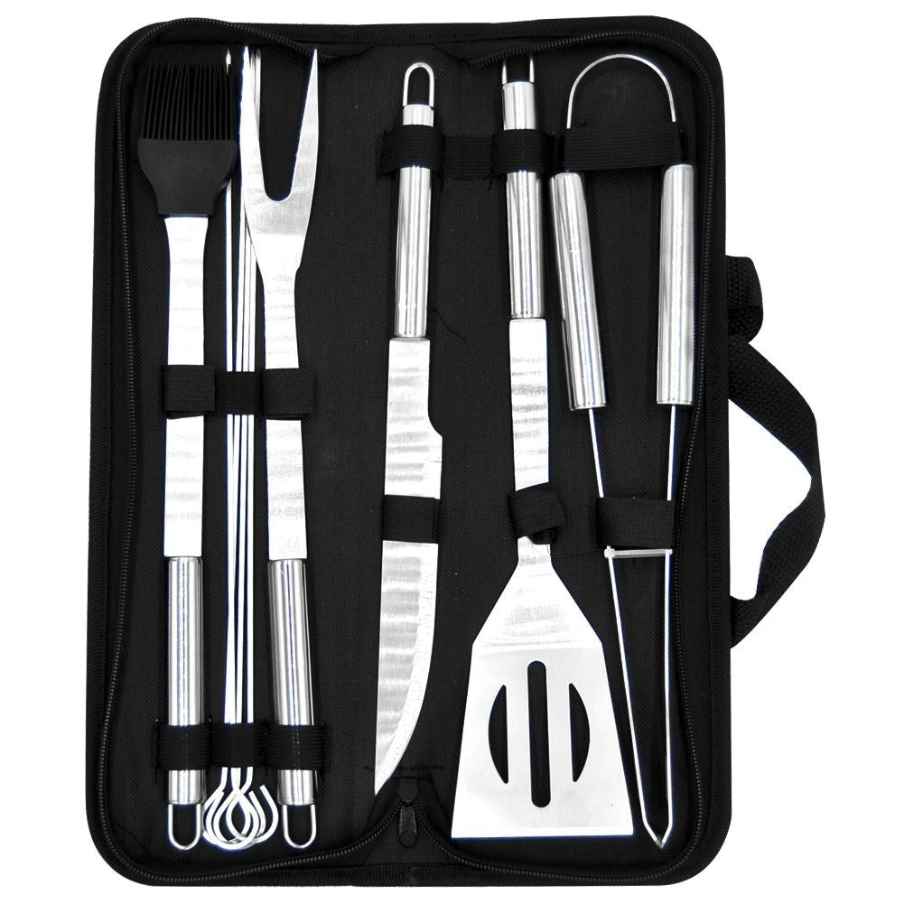 Grill set in stainless steel with 10 utensils and bag