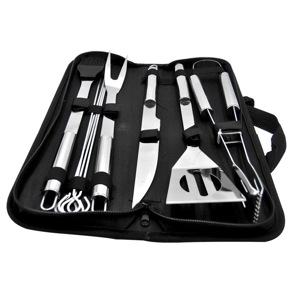 Grill set in stainless steel with 10 utensils and bag
