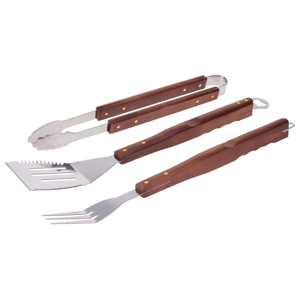 Grill set in stainless steel with spatula, fork and tongs