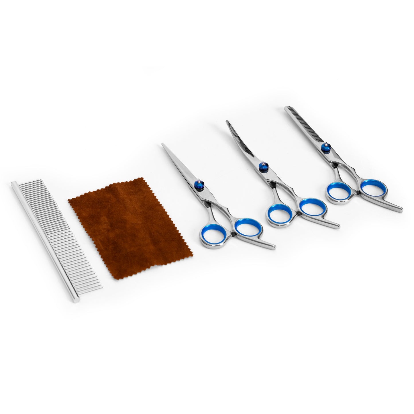 Grooming set for cutting dogs, cats, scissors, comb, case