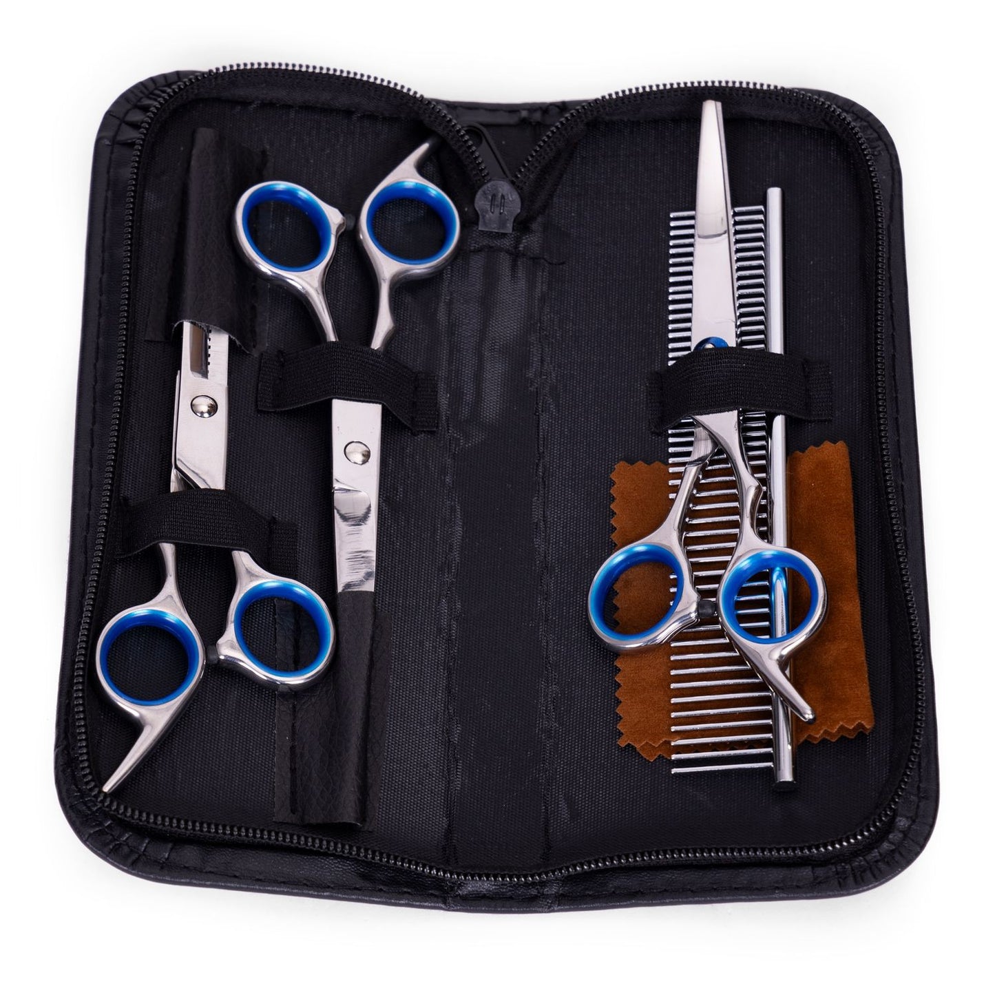 Grooming set for cutting dogs, cats, scissors, comb, case
