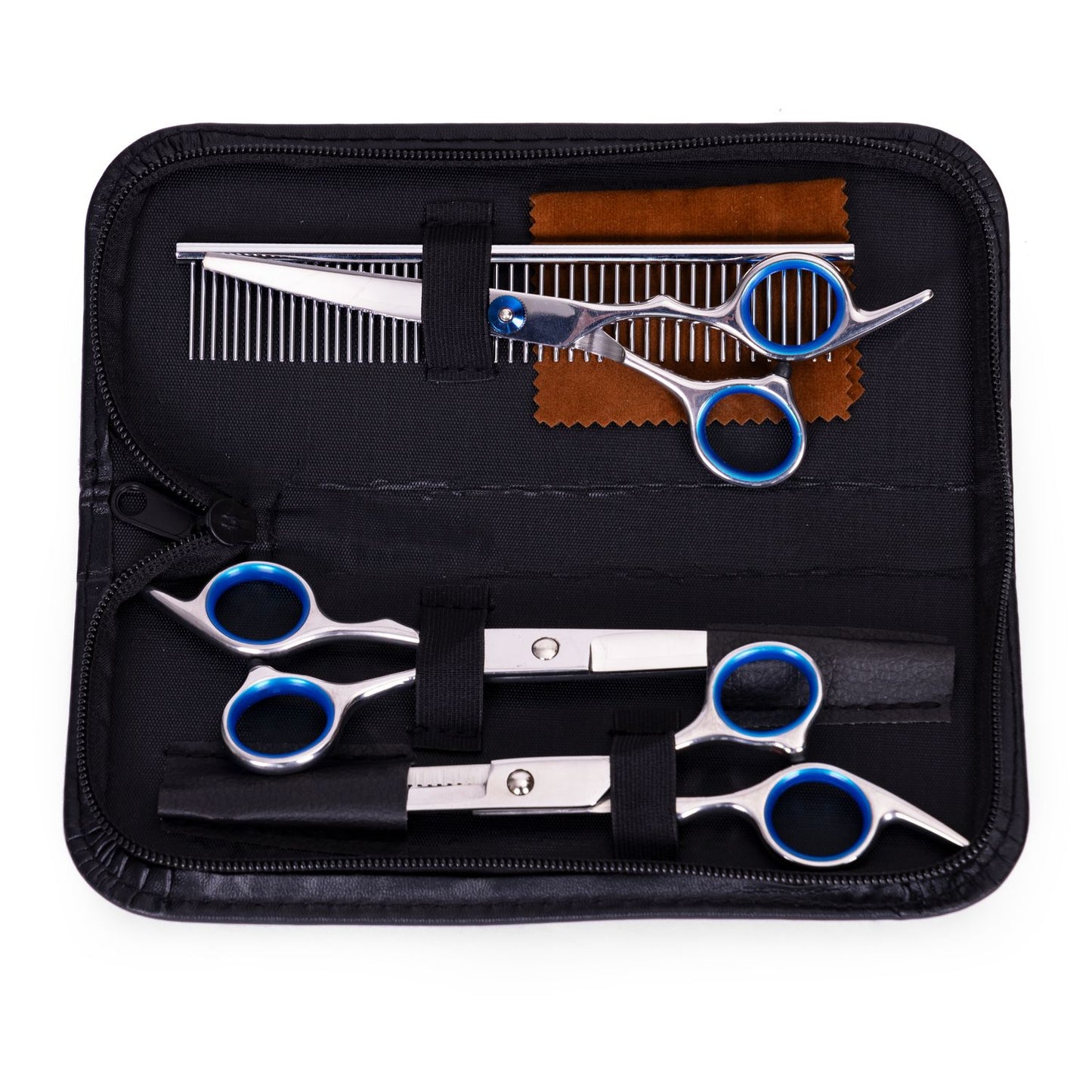 Grooming set for cutting dogs, cats, scissors, comb, case