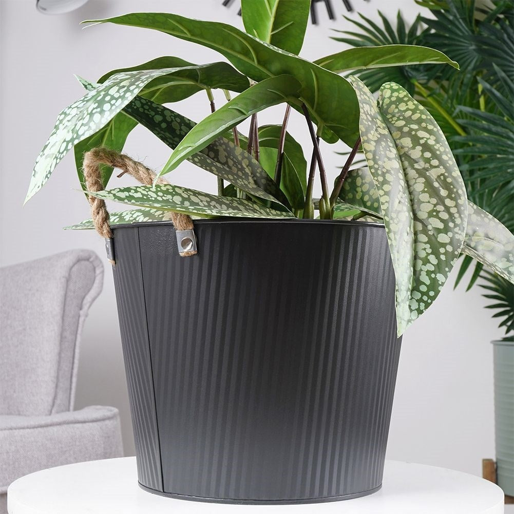 Grooved pot cover in black galvanized metal for indoor/outdoor use
