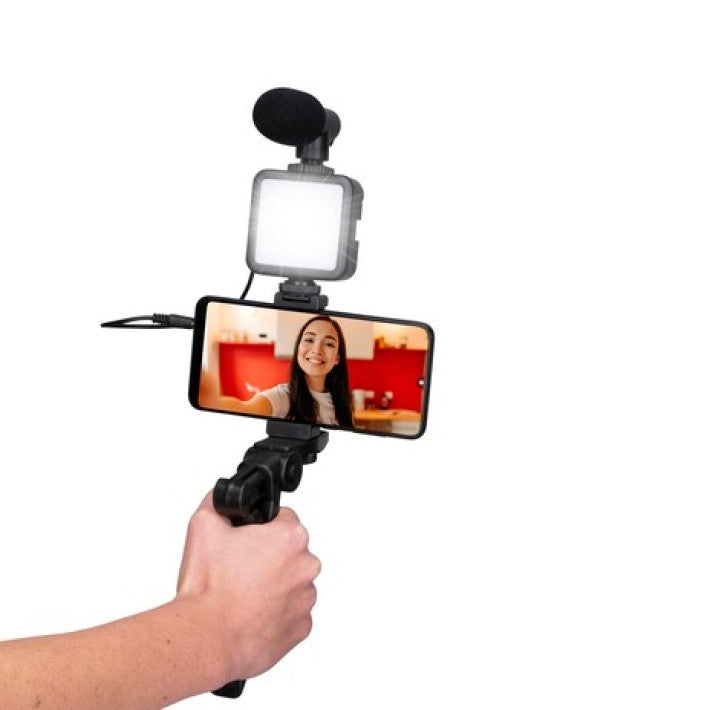 Grundig ED-38135: 3-in-1 Selfie Studio Vlogging Kit with Lighting, Microphone and Tripod