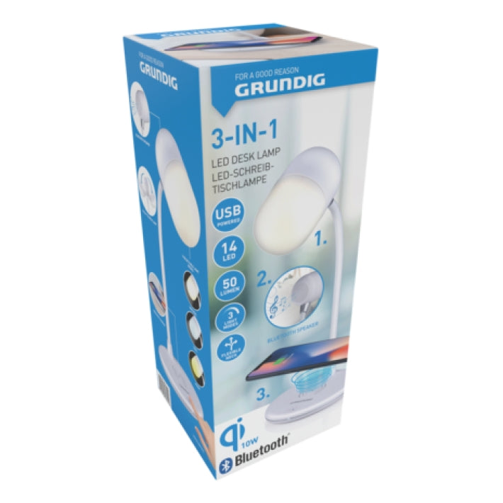 Grundig ED-72546: 3-in-1 LED Desk Lamp, Bluetooth Speaker and Wireless Charger
