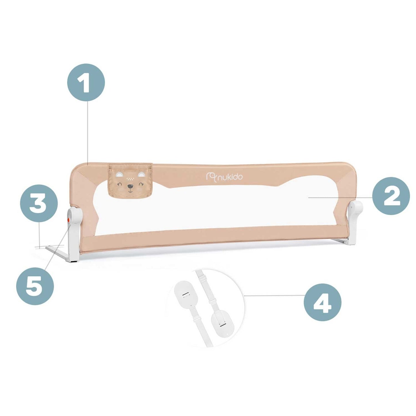 Guard rail for bed 150 x 42 x 35 cm Nukido beige