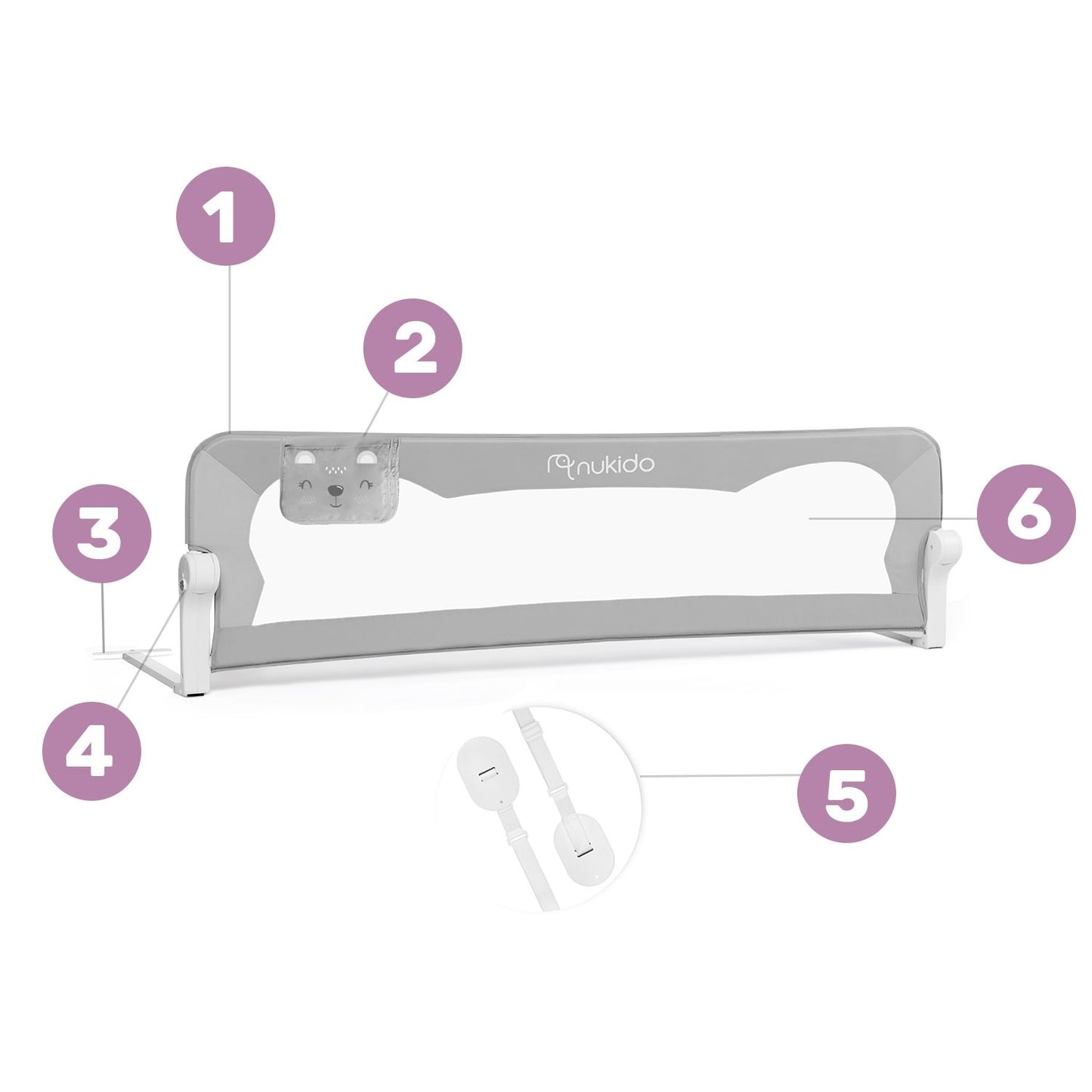 Guard rail for bed 150 x 42 x 35 cm Nukido grey