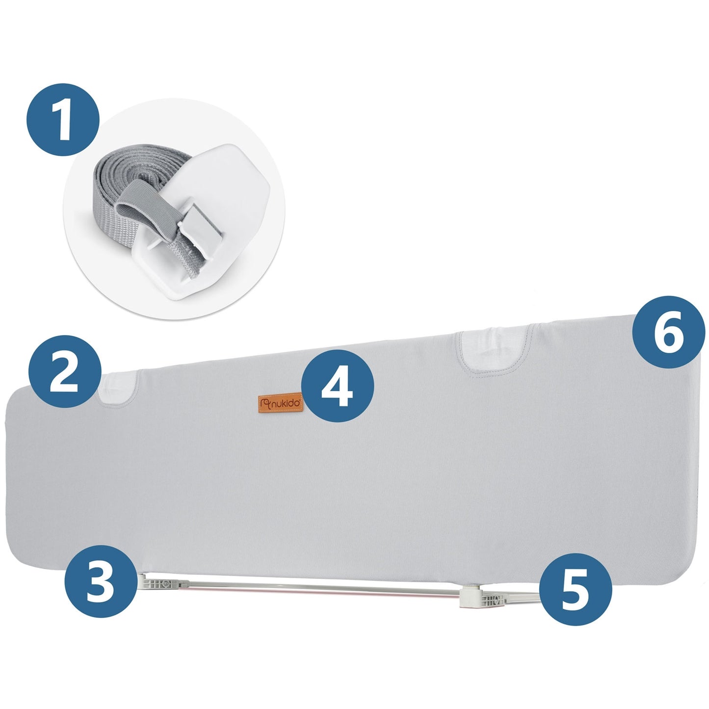Guard rail for bed 150 x 44 x 41 cm Nukido grey