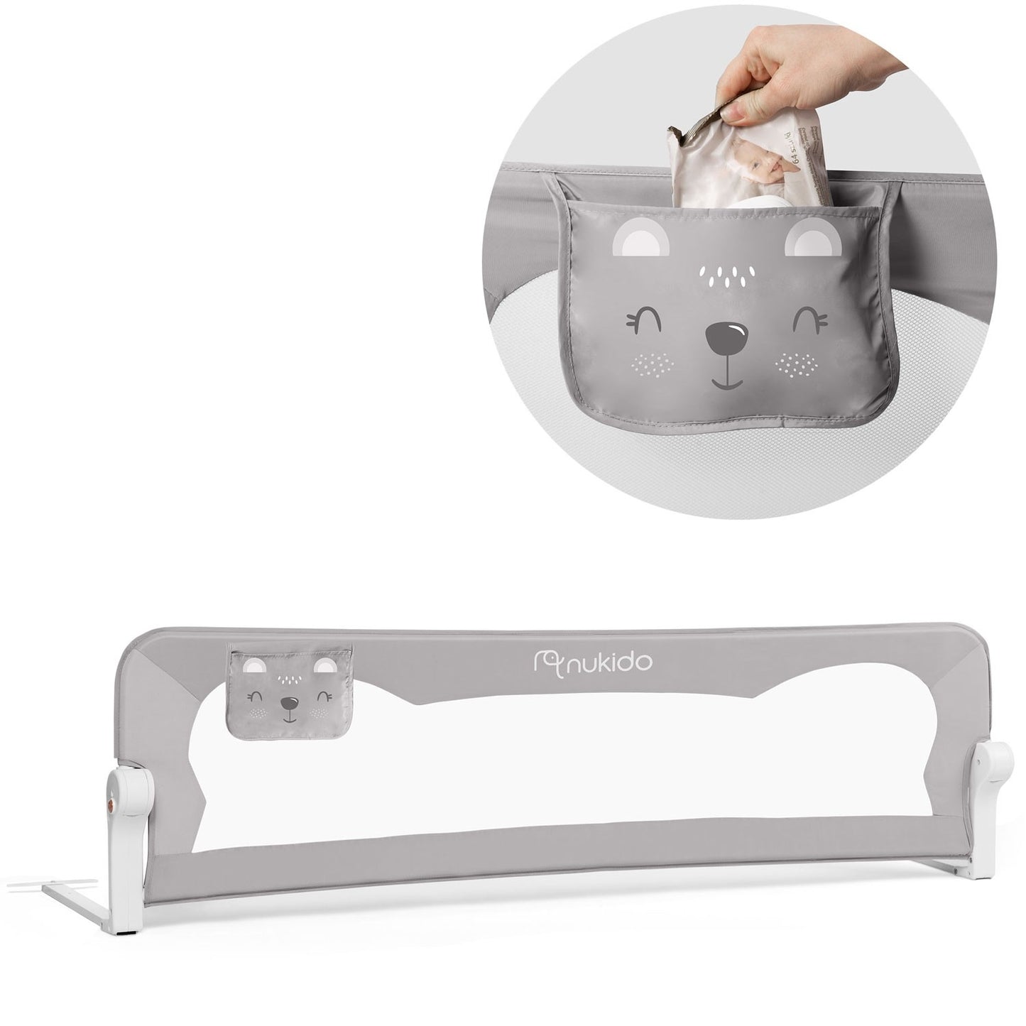 Guard rail for bed 180 x 42 x 35 cm Nukido grey