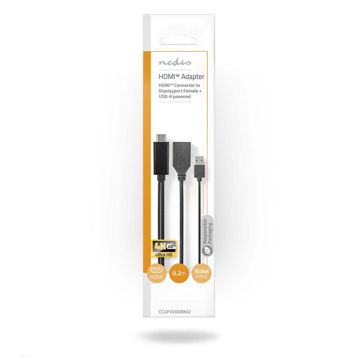 HDMI™ Adapter | HDMI™ Connector | DisplayPort Male | Nickel Plated | Straight | PVC | Black | 1 pc. | Envelope