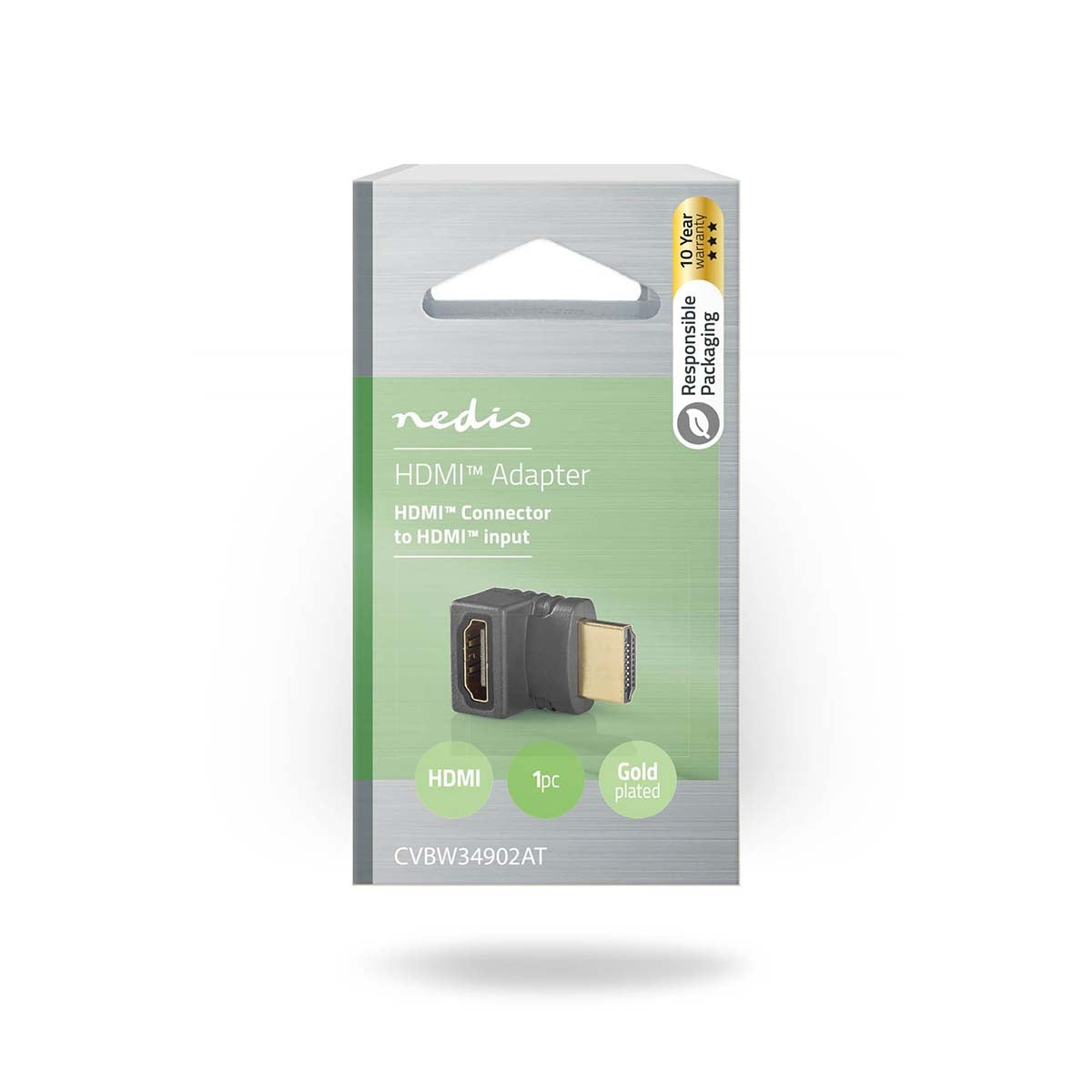 HDMI™ Adapter | HDMI™ Connector | HDMI™ Female | Gold Plated | Angled 270° | ABS | Anthracite | 1 pc. | Cardboard box with window
