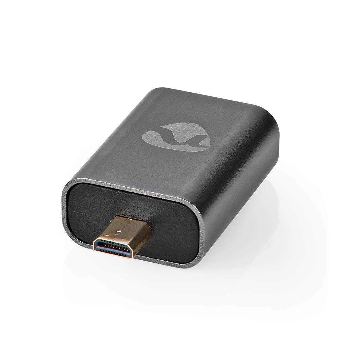 HDMI™ Adapter | HDMI™ Male / HDMI™ Micro connector | HDMI™ Female / HDMI™ Output | Gold Plated | Straight | Aluminum | Gray With Metal | 1 pc. | Carton with covered window