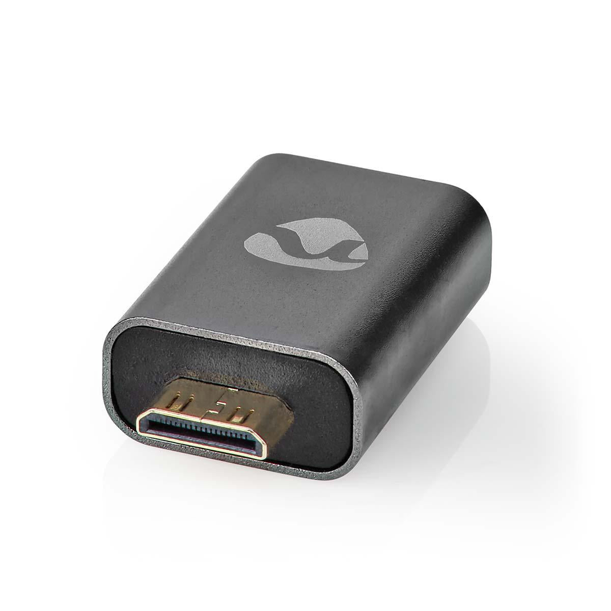 HDMI™ Adapter | HDMI™ Male / HDMI™ Mini connector | HDMI™ Female / HDMI™ Output | Gold Plated | Straight | Aluminum | Gray With Metal | 1 pc. | Carton with covered window